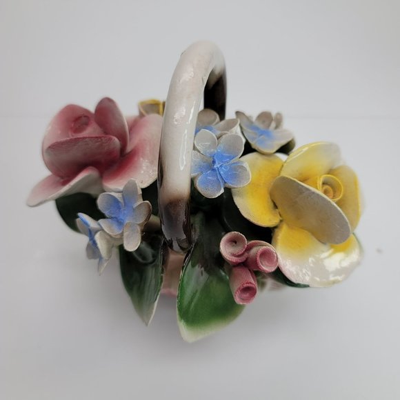 Italian Nuova Capodimonte Porcelain Flower Basket Roses Decor Pd114 - Picture 10 of 11